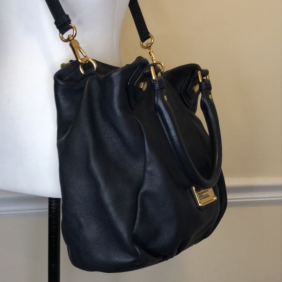 MARC JACOBS Black Satchel Crossbody B/W Logo Interior Lining Brass Hardware - Picture 9 of 16